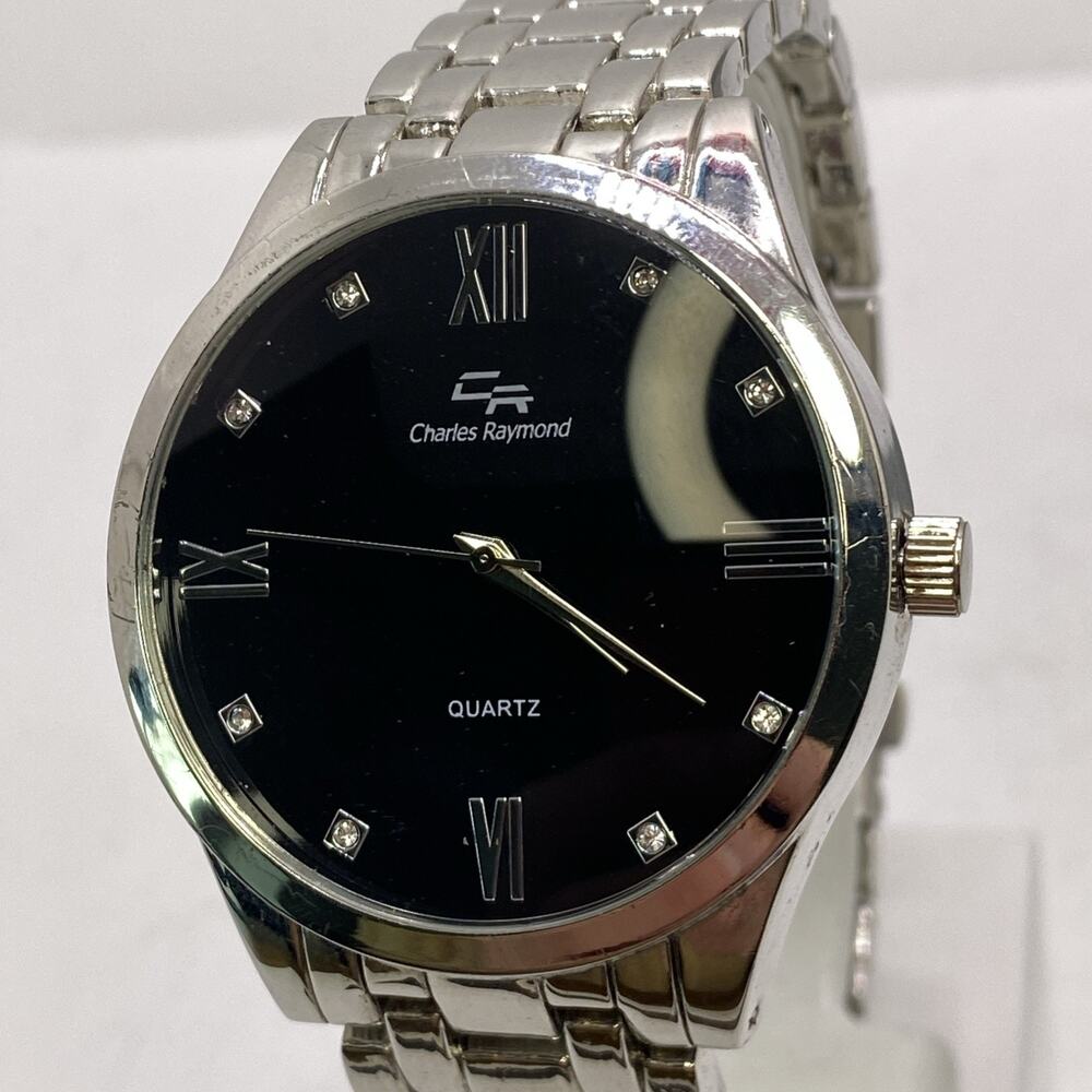 Charles Raymond Mens Silver Tone Quartz Watch Works New Battery